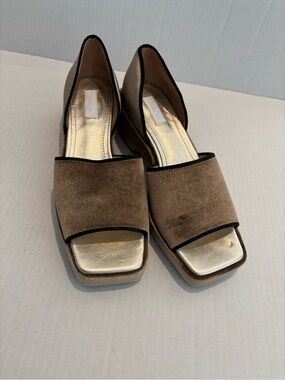Suzanne Rae Plush Taupe Velvet Platform Open-Toe D'Orsay Sandals Size 38 Luxury